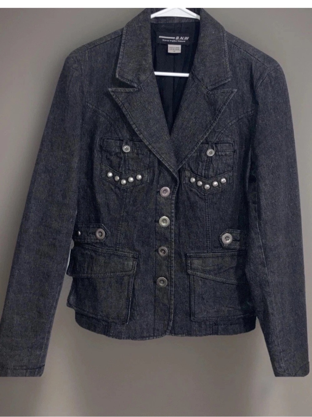BNW Bianca Nygard Weekend Black Denim Western Jacket Blazer Button Studded Sz 10